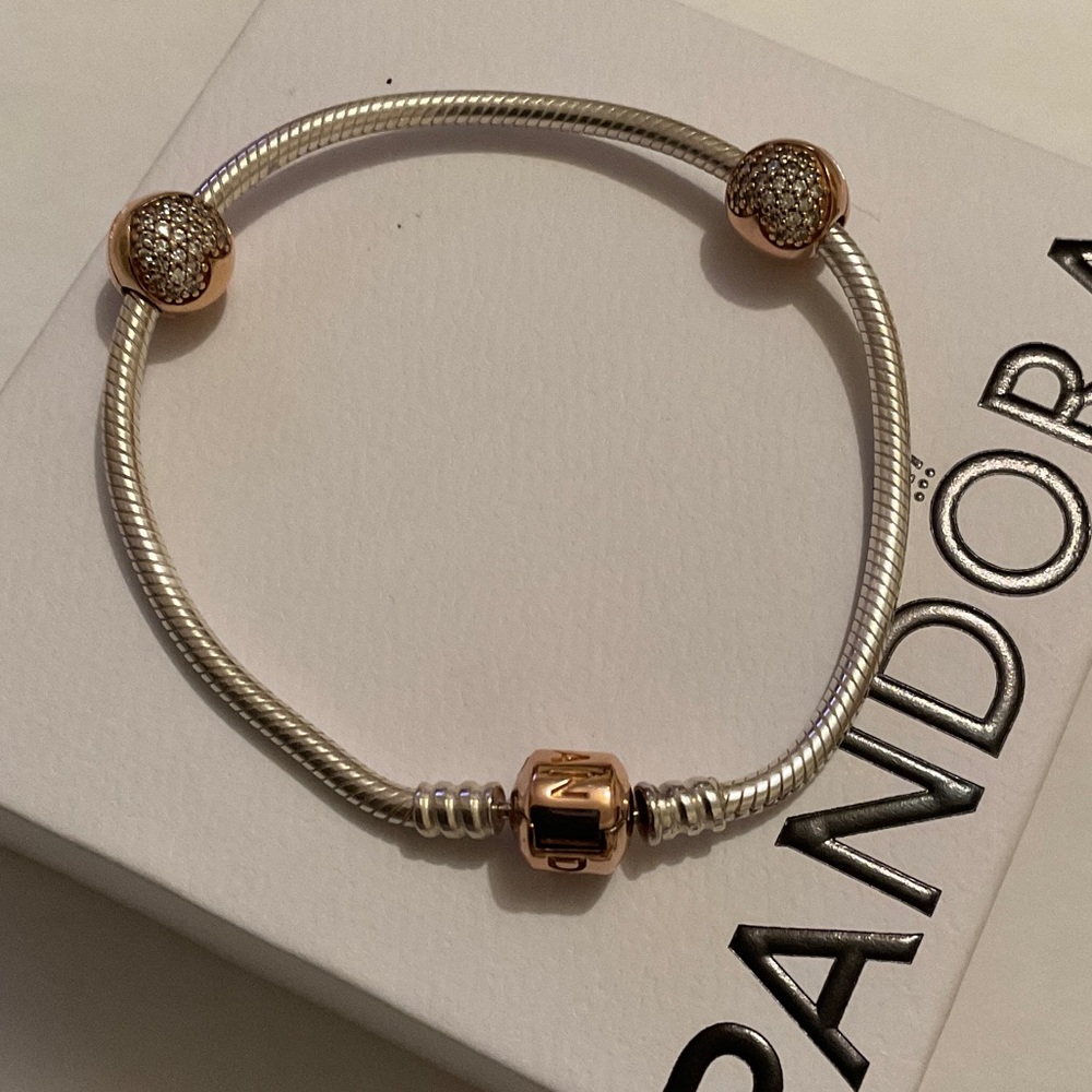 Pandora Silver and Rose Gold Charm Bracelet